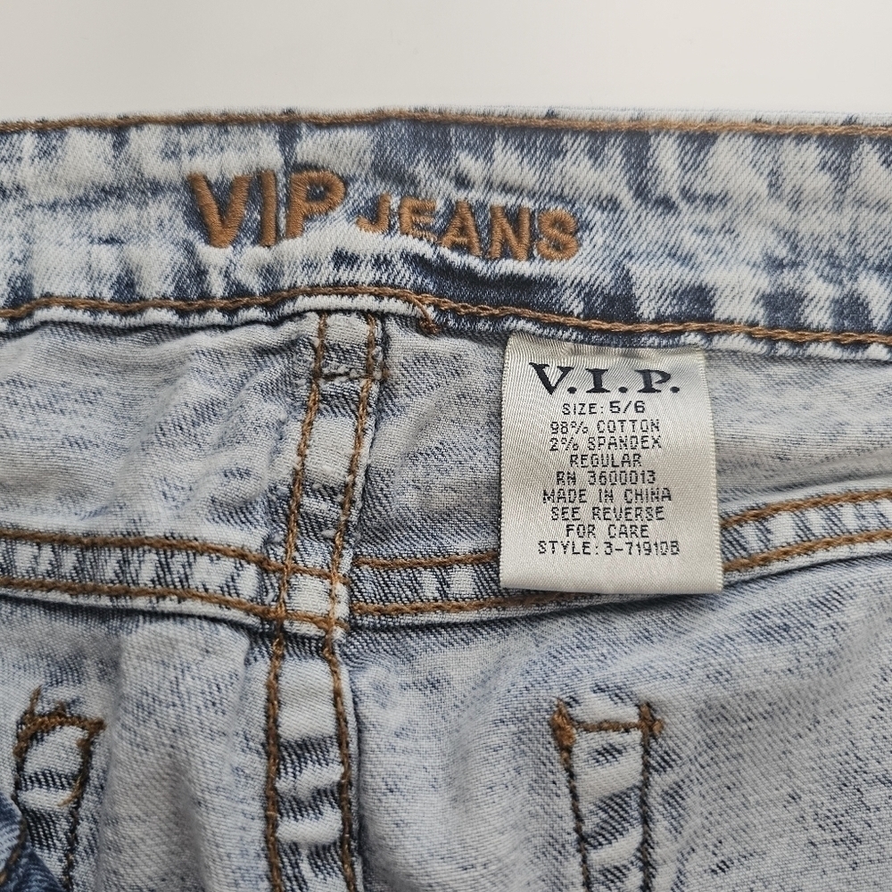 VIP Jeans Junior Size 5/6 Destroyed Acid Wash Skinny Lowrise Crop Jeans - Picture 6 of 6